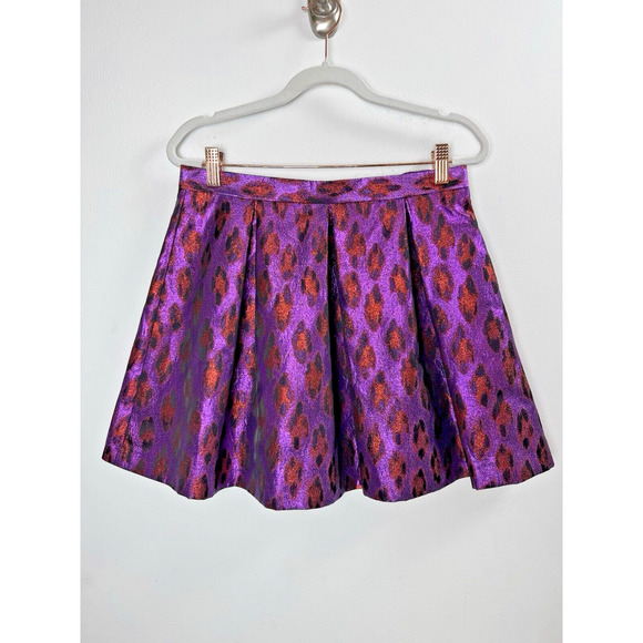 French Connection Metallic Leopard Pleated Skirt Maximalist Glam Coquette Fun 8 - Picture 1 of 7